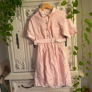 Vintage Pink and White Stripe Elegant Day Dress